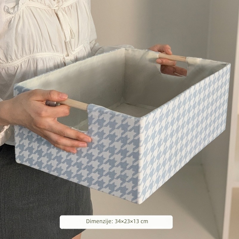 Sklopiva platnena kutija za stolnu ploču s drvenom ručkom, uzorak houndstooth, s ladicom, organizator za odjeću i grickalice