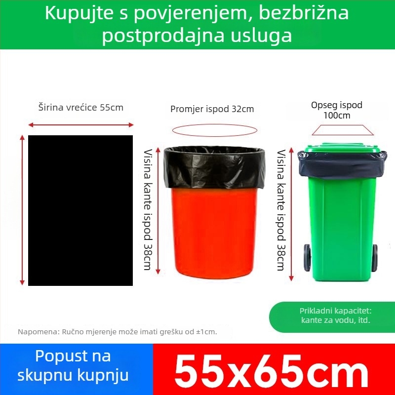 Crne čvrste vreće za smeće, ekstra velike, otvorenog vrha, komercijalna upotreba za vanjsko čišćenje, catering i upravljanje nekretninama