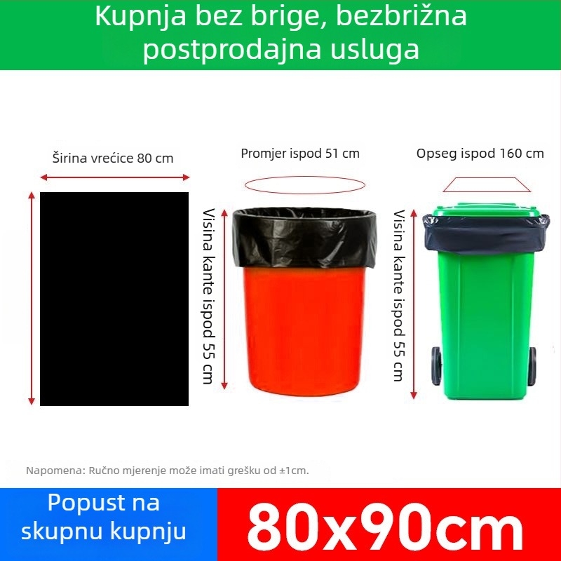 Crne čvrste vreće za smeće, ekstra velike, otvorenog vrha, komercijalna upotreba za vanjsko čišćenje, catering i upravljanje nekretninama