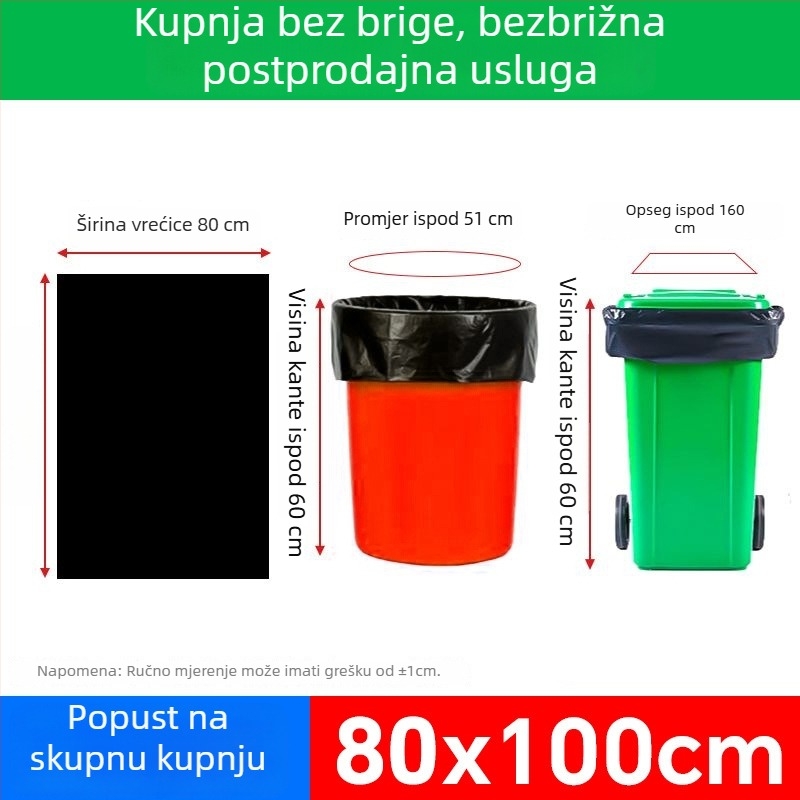 Crne čvrste vreće za smeće, ekstra velike, otvorenog vrha, komercijalna upotreba za vanjsko čišćenje, catering i upravljanje nekretninama