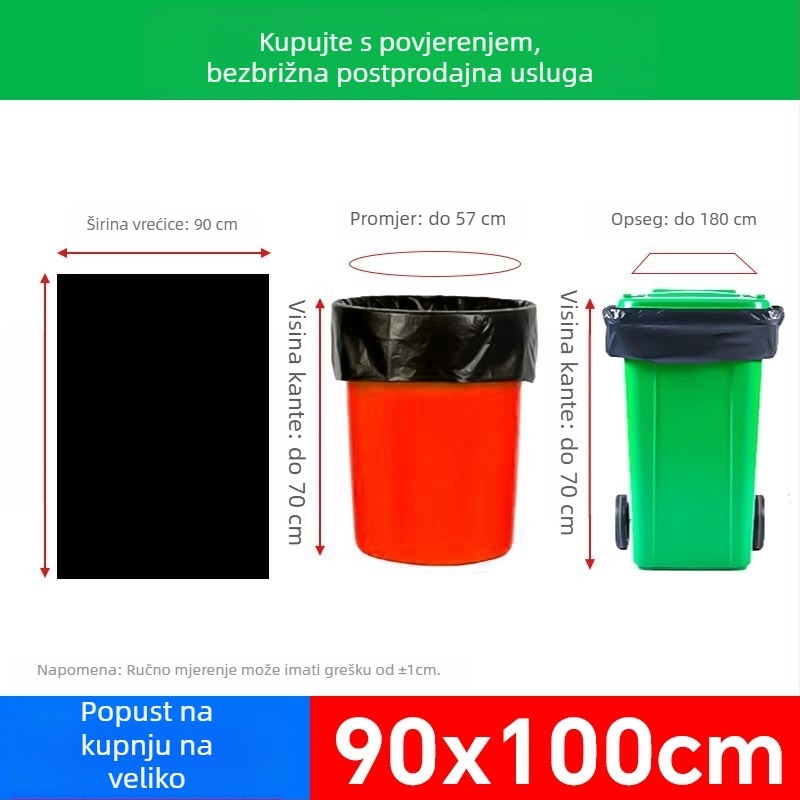 Crne čvrste vreće za smeće, ekstra velike, otvorenog vrha, komercijalna upotreba za vanjsko čišćenje, catering i upravljanje nekretninama