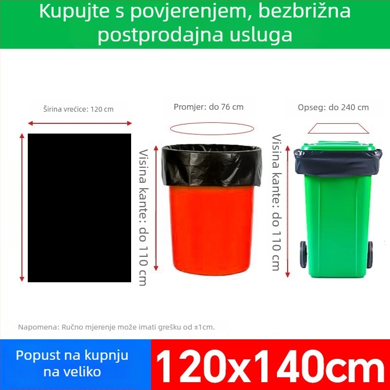 Crne čvrste vreće za smeće, ekstra velike, otvorenog vrha, komercijalna upotreba za vanjsko čišćenje, catering i upravljanje nekretninama