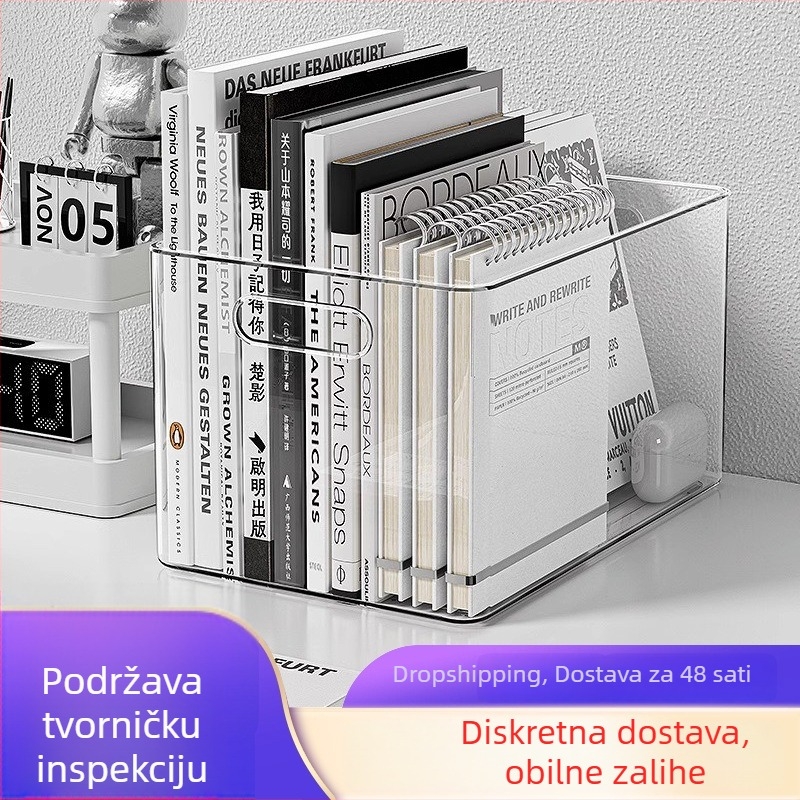 Prozirni akrilni stolni organizator – pravokutna kutija za pohranu knjiga, uredski materijal, sitnice i grickalice