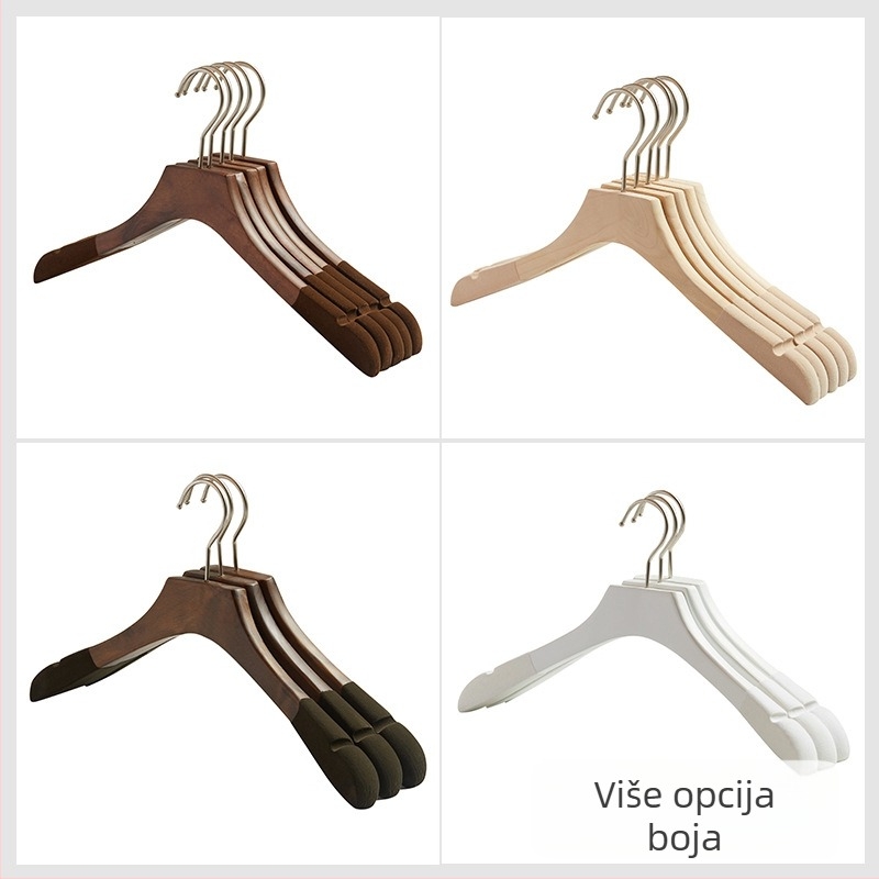 Držač za odjeću od drva s flokiranom površinom, protuklizni, vintage stil, kućna upotreba