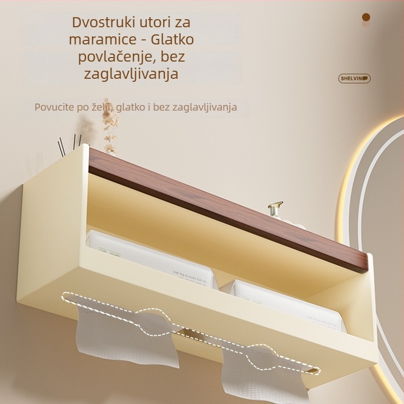 Drveni držač maramica i kutija od orašastog drveta, odvojiva i periva, kupaonica, bez bušenja