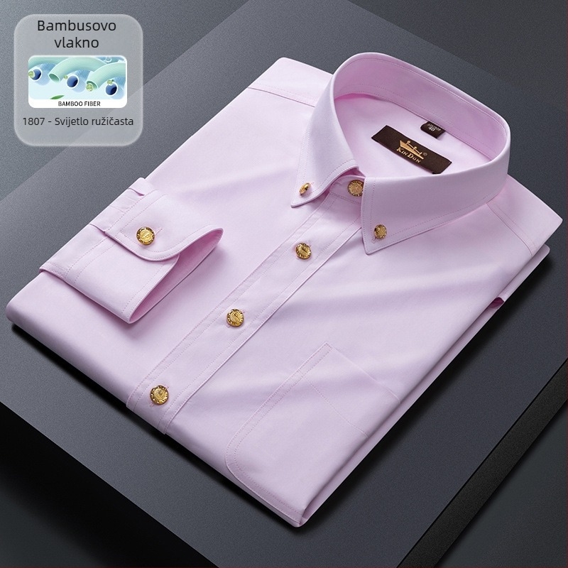 Nova muška košulja s dugim rukavima, poslovni slim-fit, bakreni gumbi, elastična, otporna na bore, bez peglanja