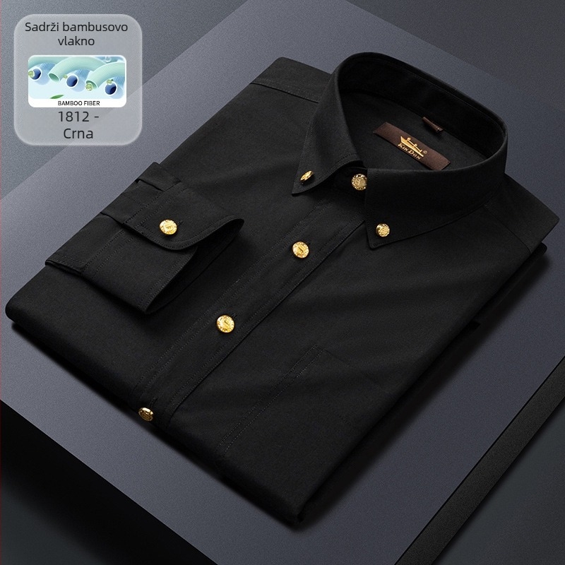Nova muška košulja s dugim rukavima, poslovni slim-fit, bakreni gumbi, elastična, otporna na bore, bez peglanja