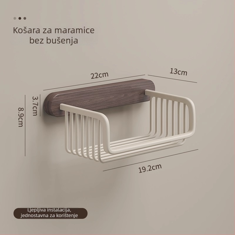 Držač toaletnog papira od orahovog drveta i košarica za kupaonicu