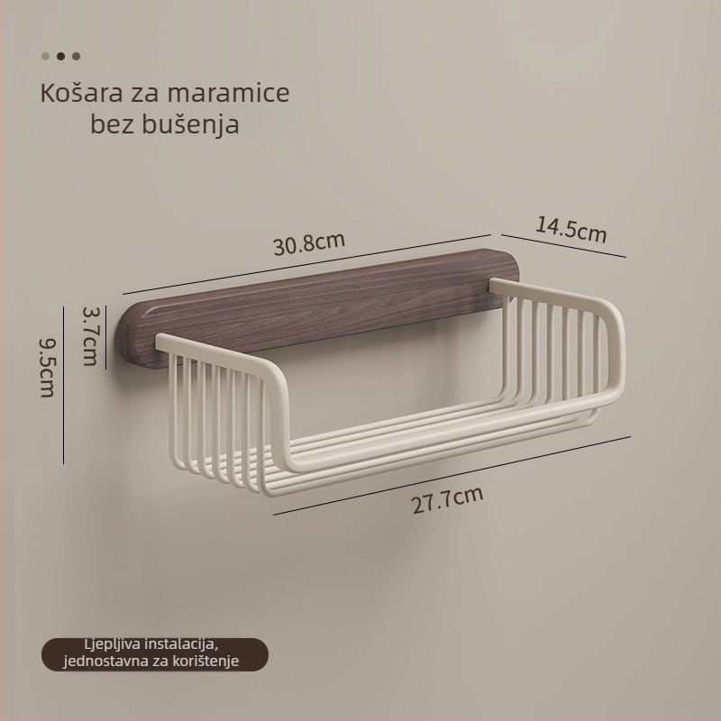 Držač toaletnog papira od orahovog drveta i košarica za kupaonicu