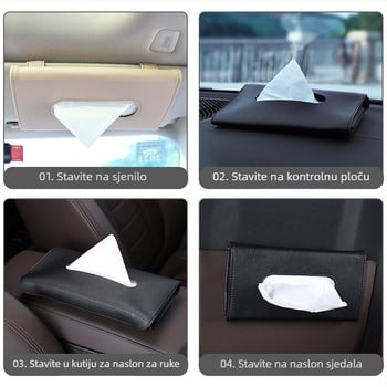 Kožna držač za maramicu za automobil, visećeg tipa, kompatibilan s vizirom za sunce, naslonom sjedala i krovnim otvorom — unutarnji auto dodatak