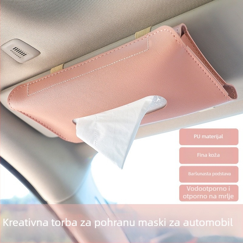 Kožna držač za maramicu za automobil, visećeg tipa, kompatibilan s vizirom za sunce, naslonom sjedala i krovnim otvorom — unutarnji auto dodatak