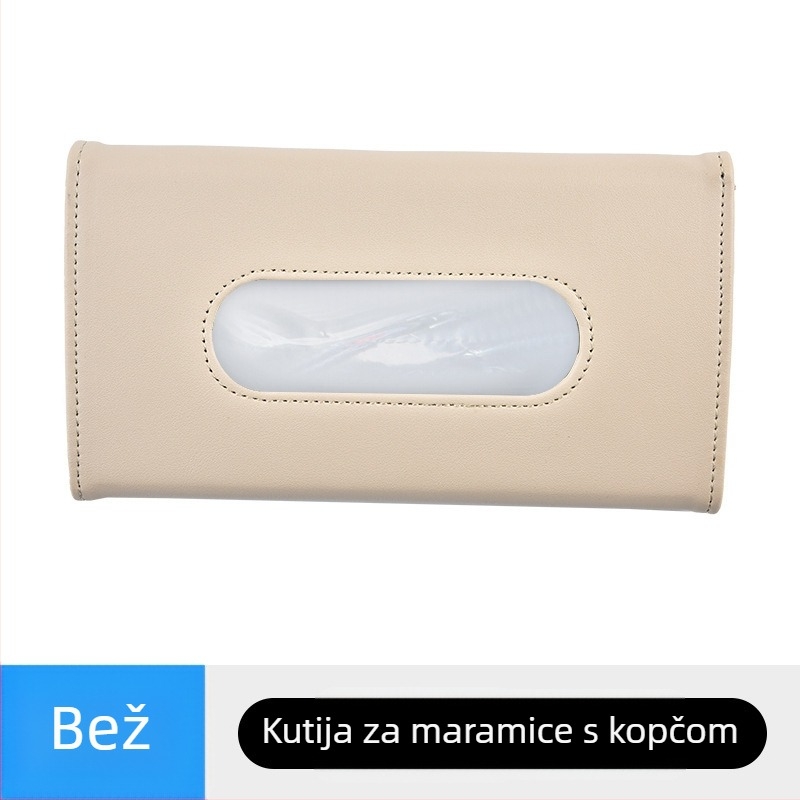 Kožna držač za maramicu za automobil, visećeg tipa, kompatibilan s vizirom za sunce, naslonom sjedala i krovnim otvorom — unutarnji auto dodatak