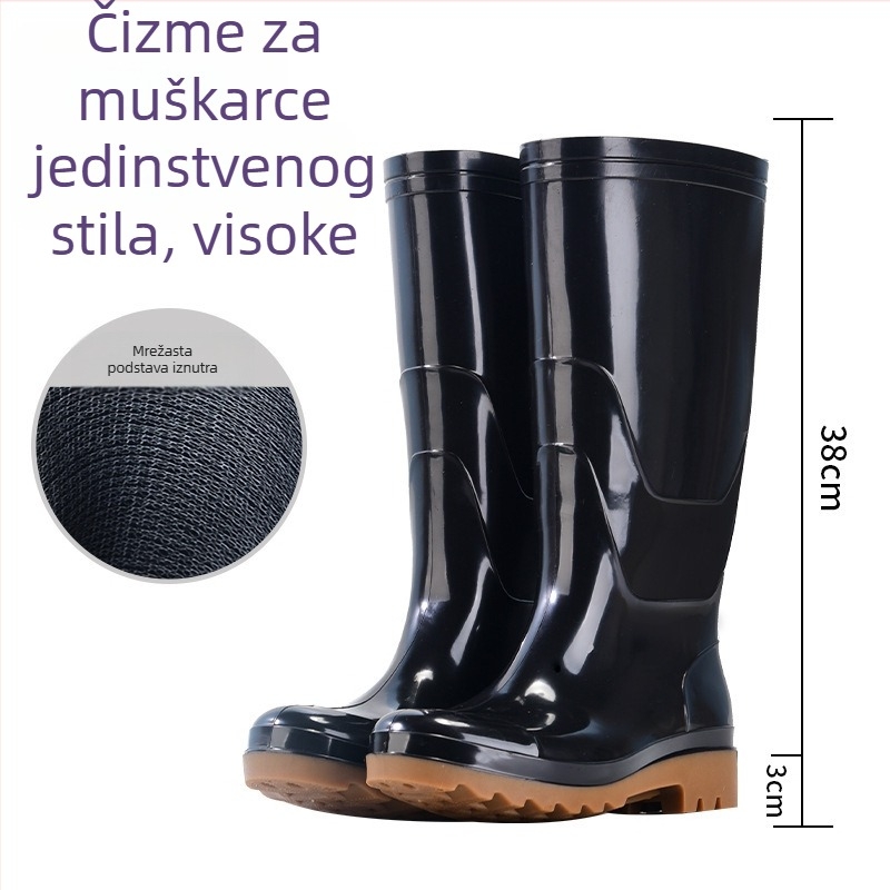 Muške visoke kišne čizme, vodootporne gumene cipele, moderne kišne cipele, kuhinjske radne cipele, protuklizno