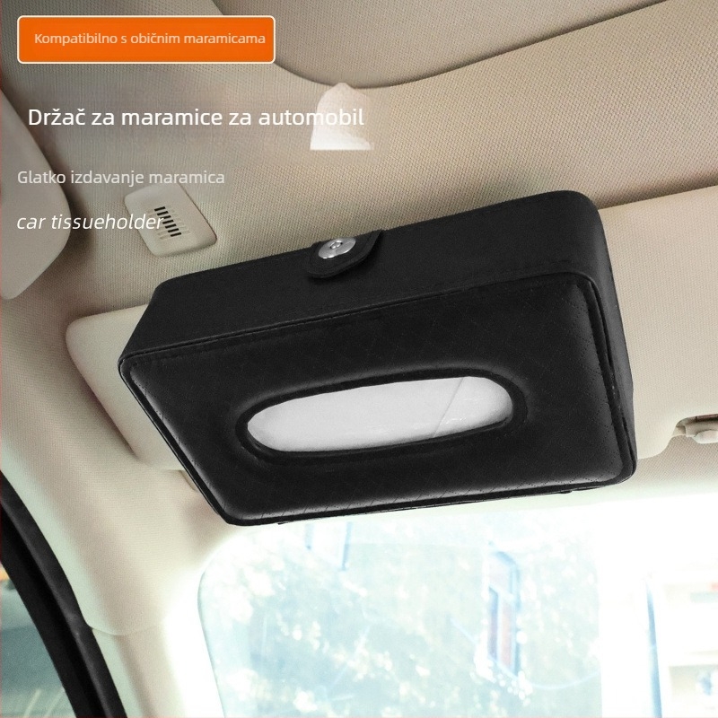 Kožna kutija za maramice u automobilu s prilagodom na suncobran i remenima za stražnju stranu sjedala, viseća kutija za maramice