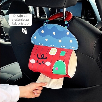 Viseća kutija za maramice za auto sa slatkim crtanim dizajnom; unutarnja dekoracija automobila; džep za maramice iza naslona sjedala. Dimenzije: 23,5 cm duljine x 29,5 cm visine.