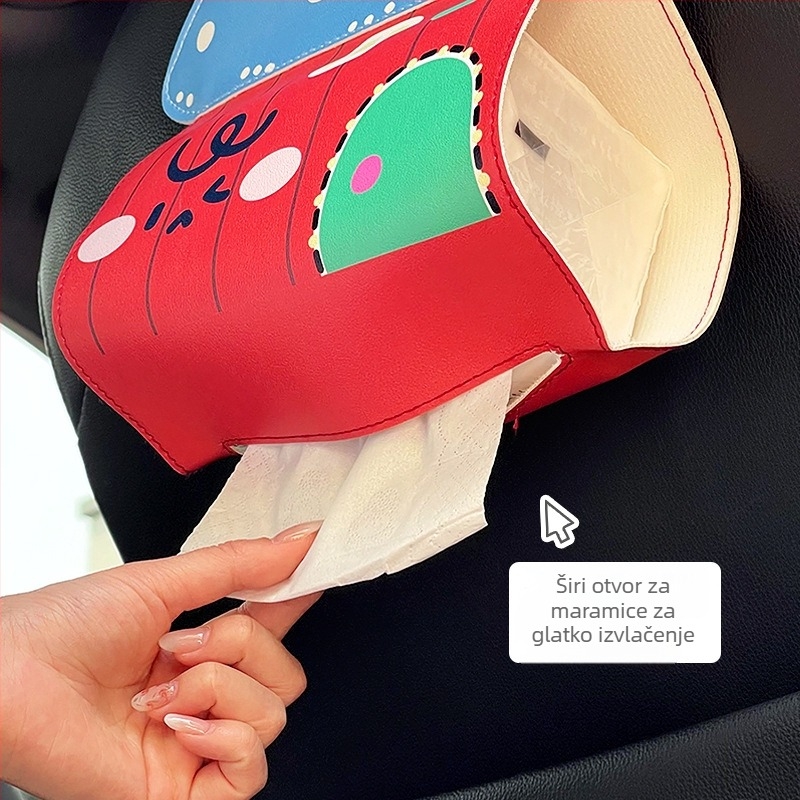 Viseća kutija za maramice za auto sa slatkim crtanim dizajnom; unutarnja dekoracija automobila; džep za maramice iza naslona sjedala. Dimenzije: 23,5 cm duljine x 29,5 cm visine.