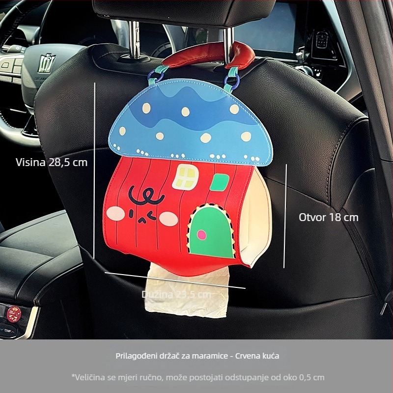 Viseća kutija za maramice za auto sa slatkim crtanim dizajnom; unutarnja dekoracija automobila; džep za maramice iza naslona sjedala. Dimenzije: 23,5 cm duljine x 29,5 cm visine.