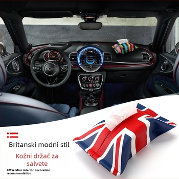 Kožni držač papirnatih maramica za BMW Mini auto s dizajnom Union Jack