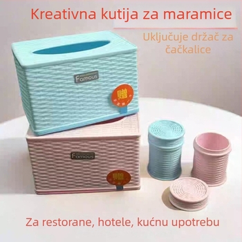 Okrugla kutija za papirnate maramice s imitacijom ratana, na ploču, vodootporna, suvremen dizajn