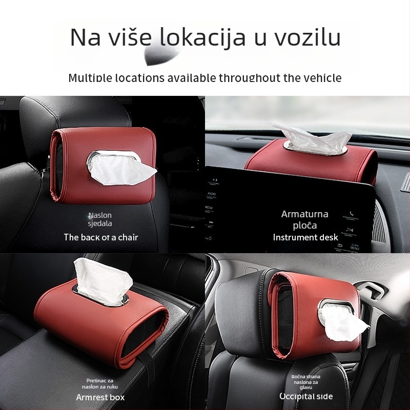 Kožni držač maramica za auto, pričvršćen na naslon sjedala, luksuzni unutarnji organizator