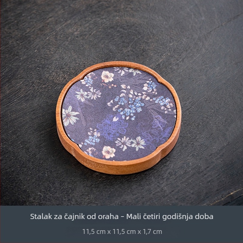 Držač za čajnik i pladanj od orahovog drveta, kompaktni kinesko-zen stil, suho pripremanje, vodootporna površina i toplinska izolacija