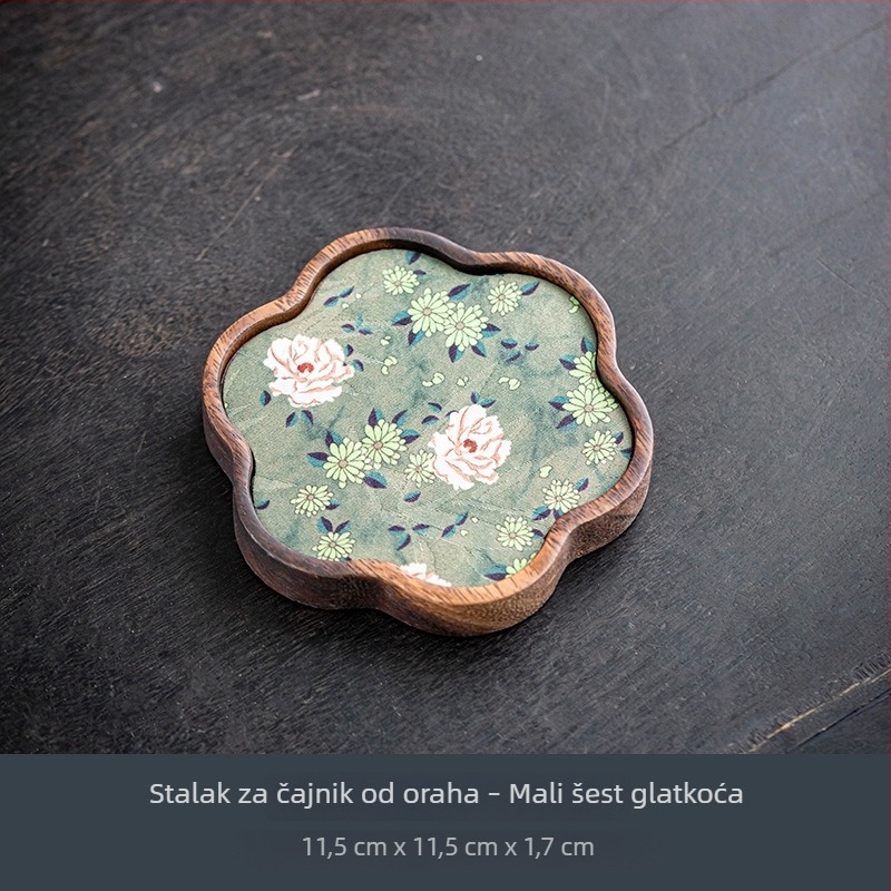 Držač za čajnik i pladanj od orahovog drveta, kompaktni kinesko-zen stil, suho pripremanje, vodootporna površina i toplinska izolacija