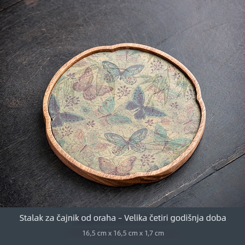 Držač za čajnik i pladanj od orahovog drveta, kompaktni kinesko-zen stil, suho pripremanje, vodootporna površina i toplinska izolacija