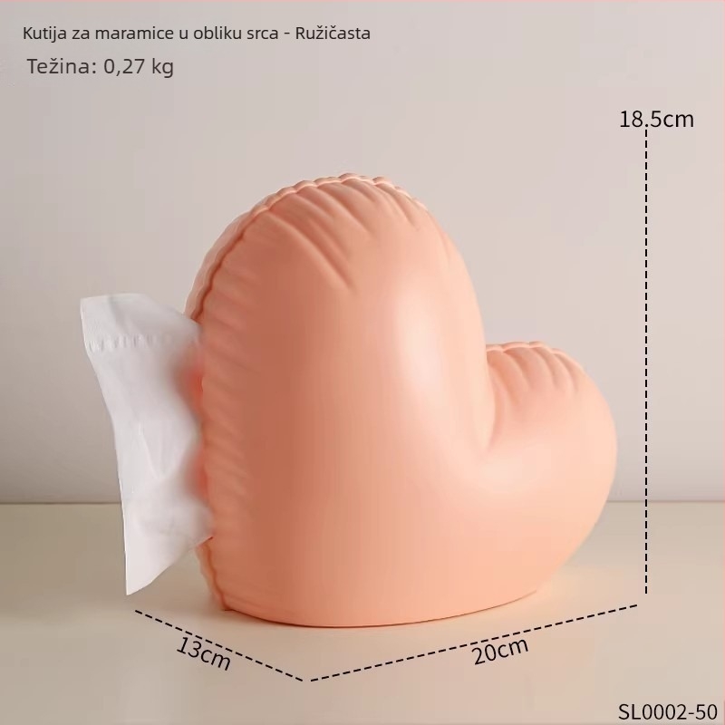 Kutija maramica u obliku srca za kućnu upotrebu, modernog i elegantnog dizajna za radni stol i stol za kavu
