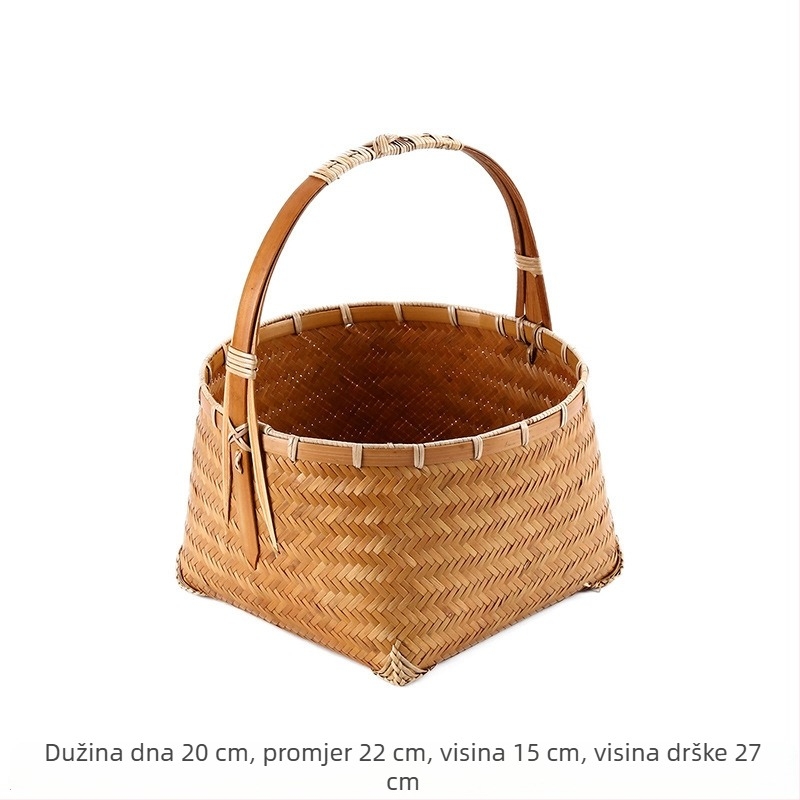 Košara od bambusa u kineskom stilu, kružni otvor, mala košara za čaj i skladištenje, piknik košarica, bez poklopca, vintage dizajn za čajnu sobu