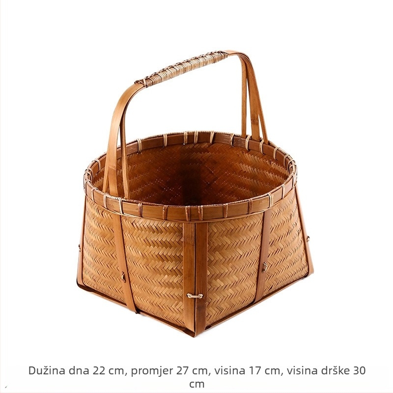 Košara od bambusa u kineskom stilu, kružni otvor, mala košara za čaj i skladištenje, piknik košarica, bez poklopca, vintage dizajn za čajnu sobu