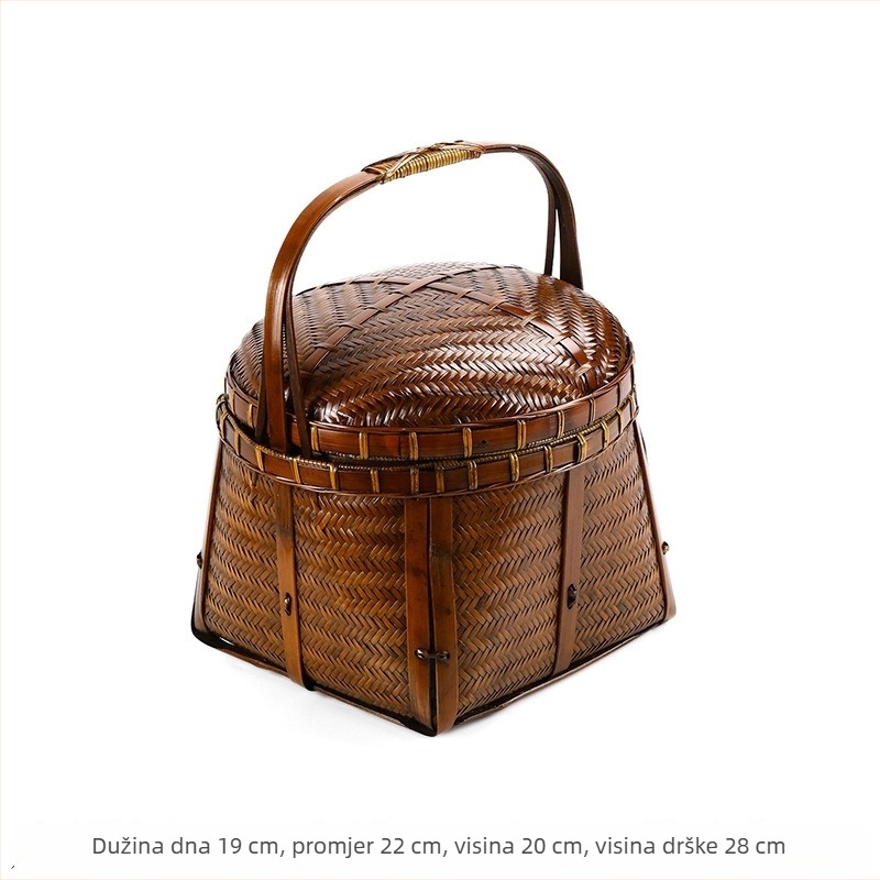 Košara od bambusa u kineskom stilu, kružni otvor, mala košara za čaj i skladištenje, piknik košarica, bez poklopca, vintage dizajn za čajnu sobu