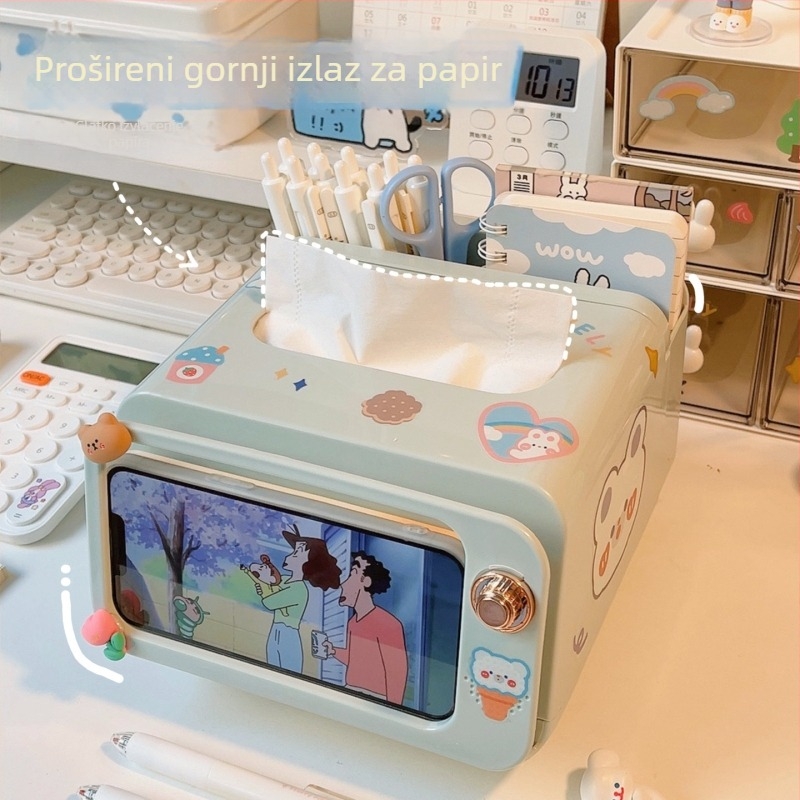 Minimalistička kutija za maramice za televizor s višefunkcionalnim stolnim držačem, držačem za telefon i spremnikom za odlaganje, organizator za olovke