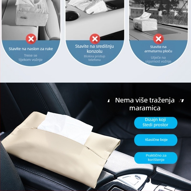 Kožna kutija za maramice u automobilu, viseća torbica za maramice na stražnjem dijelu sjedala i naslona za ruku