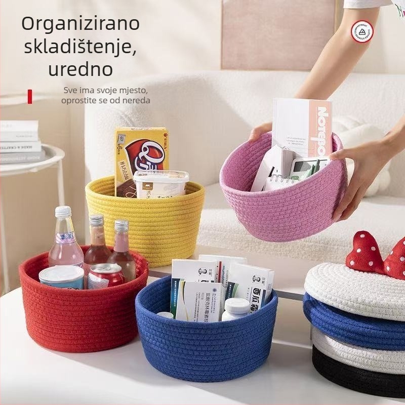 Ručno pleteni stolni koš od pamukovog užeta za pohranu kozmetike, grickalica i ključeva