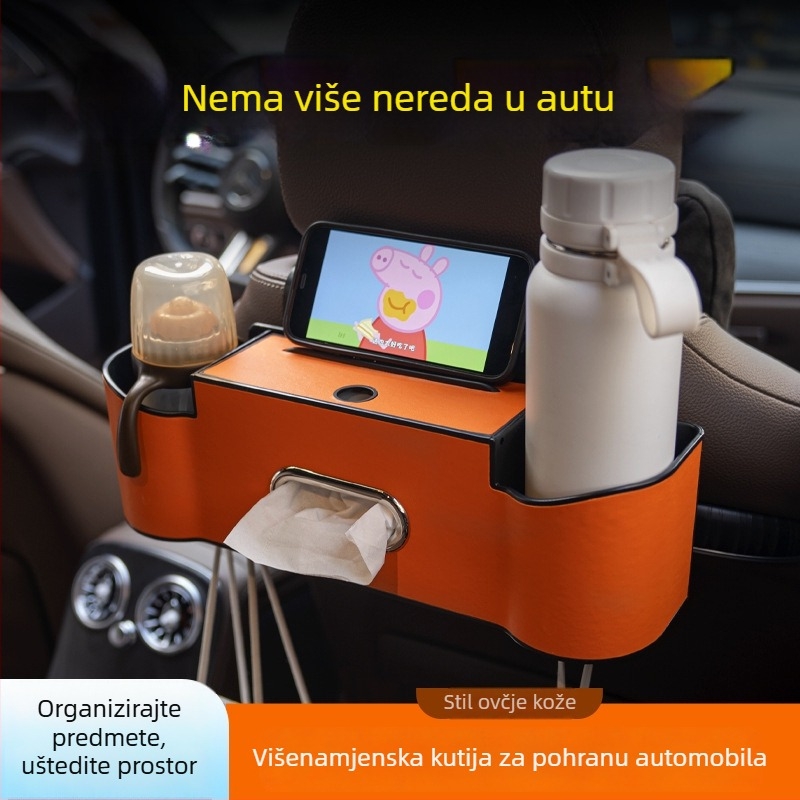 Višenamjenski plastični organizator za stražnje sjedalo – držač maramica, držač čaša i prostor za pohranu u automobilu