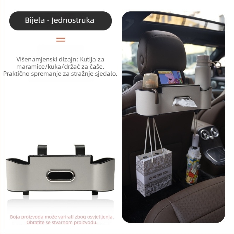 Višenamjenski plastični organizator za stražnje sjedalo – držač maramica, držač čaša i prostor za pohranu u automobilu