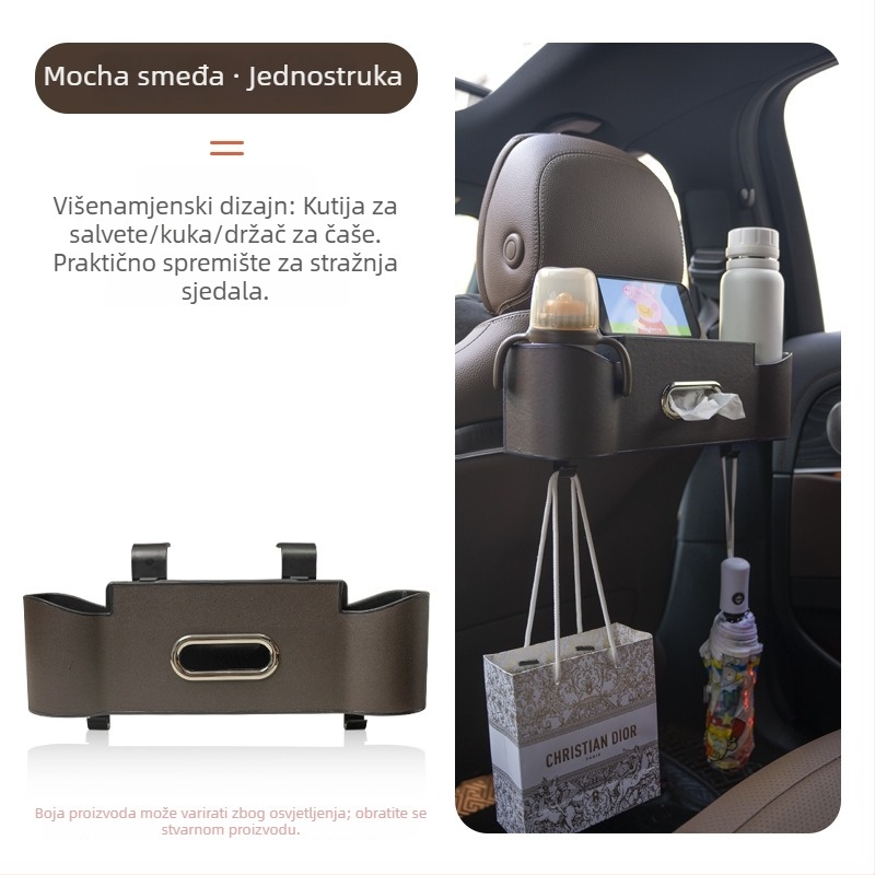 Višenamjenski plastični organizator za stražnje sjedalo – držač maramica, držač čaša i prostor za pohranu u automobilu