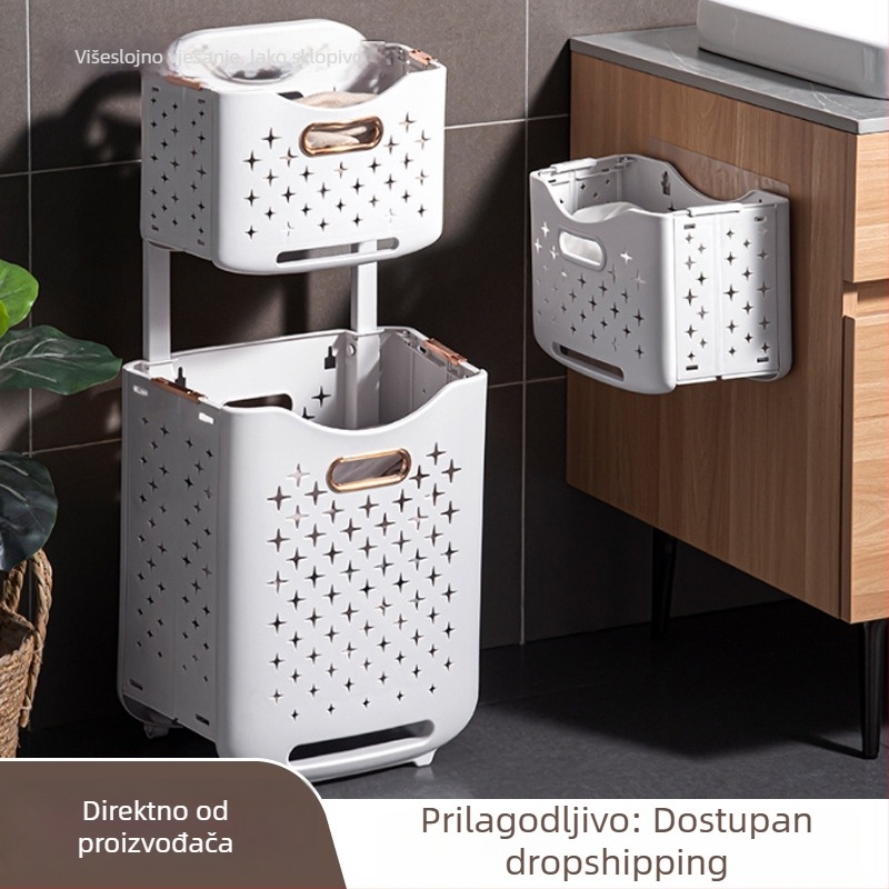 Sakoto Dvostruki Modularni Koš Za Pranje S Kotačićima – Kutija Za Odlaganje Odjeće U Kupaonici