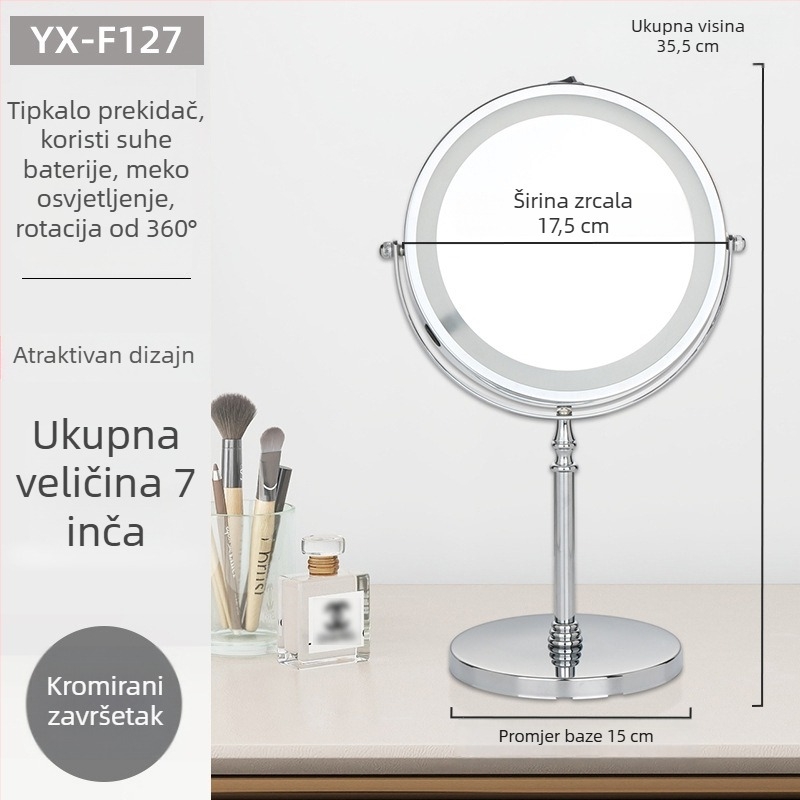 Stolno ogledalo za šminkanje s dvostrukim licem, europskog stila, HD povećanje, metalni okvir, veličina 7–8 inča