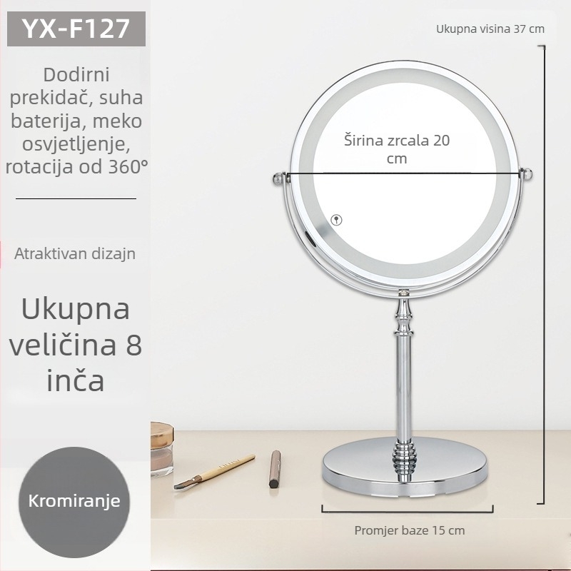 Stolno ogledalo za šminkanje s dvostrukim licem, europskog stila, HD povećanje, metalni okvir, veličina 7–8 inča