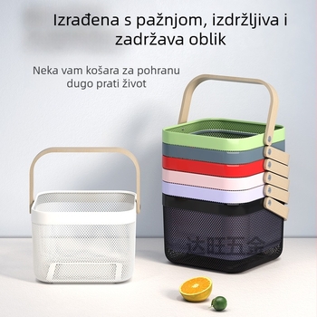 Koš od željeza s drškom od drveta, prozračan dizajn za voće i povrće, prijenosna košara za kuću i na otvorenom