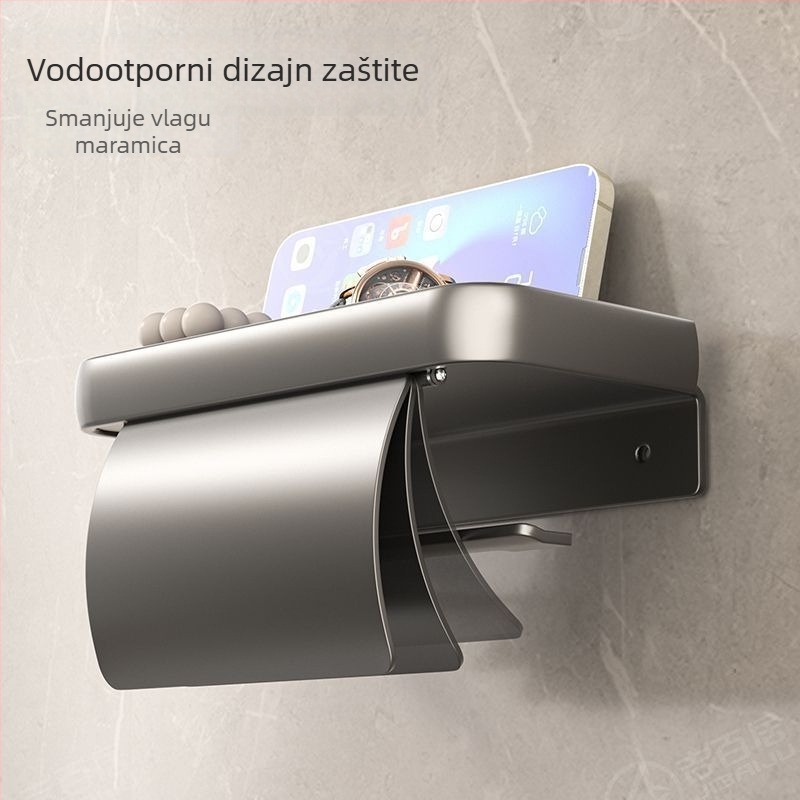 Zidni držač za telefon u kupaonici bez bušenja, kutija za maramice i ploča za odlaganje