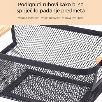 Stolna višefunkcionalna košara za odlaganje s mrežastim dizajnom i drvenom ručkom, za kuhinju i dom, za povrće, voće i sitne predmete, pravokutna