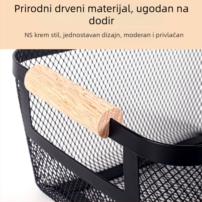 Stolna višefunkcionalna košara za odlaganje s mrežastim dizajnom i drvenom ručkom, za kuhinju i dom, za povrće, voće i sitne predmete, pravokutna