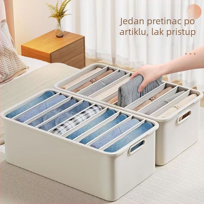 Kutija za pohranu u ormaru s odjeljcima za traperice, donje rublje i čarape – 18L, PP plastika, prenosna