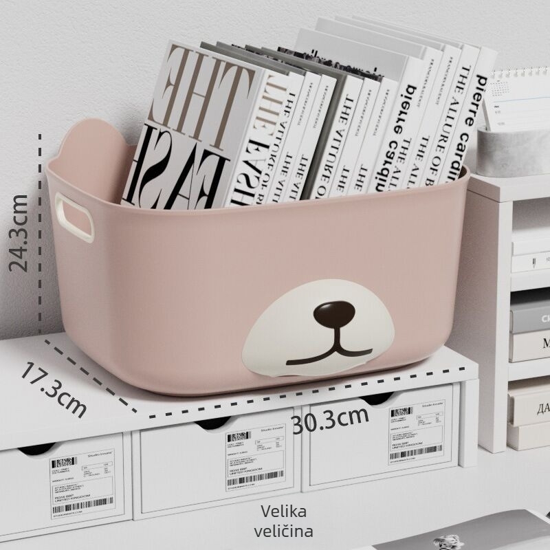 Desktop plastična kutija za pohranu s karikaturalnim dizajnom – jednostavna i slatka, organizator za knjige, školske potrepštine, kozmetiku i donje rublje