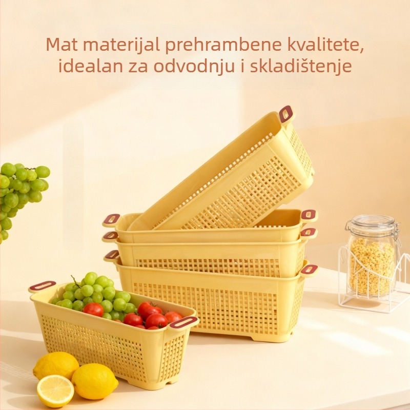 Kućna kuhinjska košara za voće i povrće, višenamjenska odvodna košara, dvostruki sloj, kvadratnog oblika, velike kapacitete