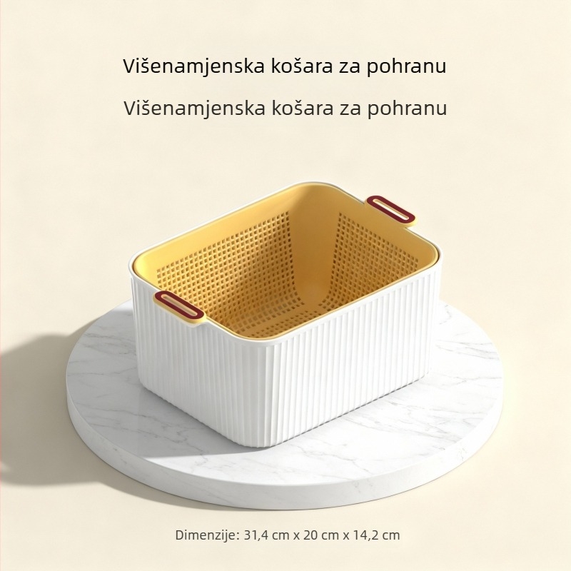 Kućna kuhinjska košara za voće i povrće, višenamjenska odvodna košara, dvostruki sloj, kvadratnog oblika, velike kapacitete
