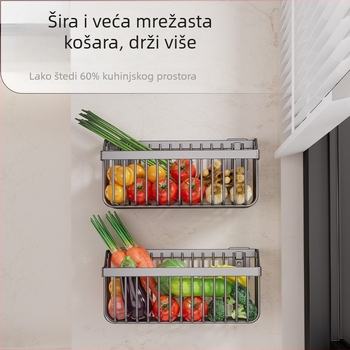 Zidni organizator za kuhinju i kupaonu, bez bušenja, za đumbir, luk i češnjak, s odvodom