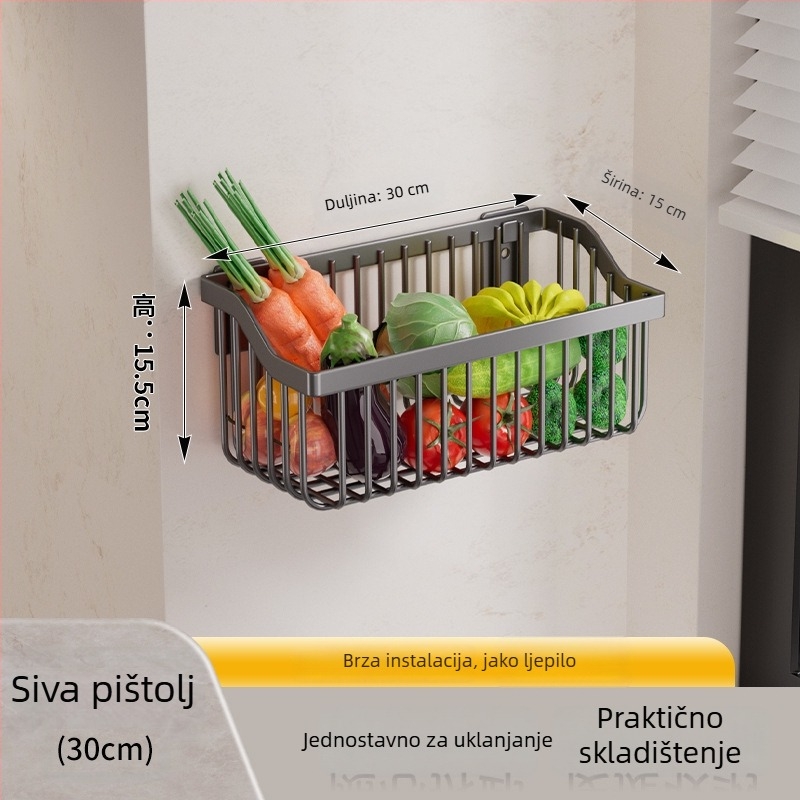 Zidni organizator za kuhinju i kupaonu, bez bušenja, za đumbir, luk i češnjak, s odvodom
